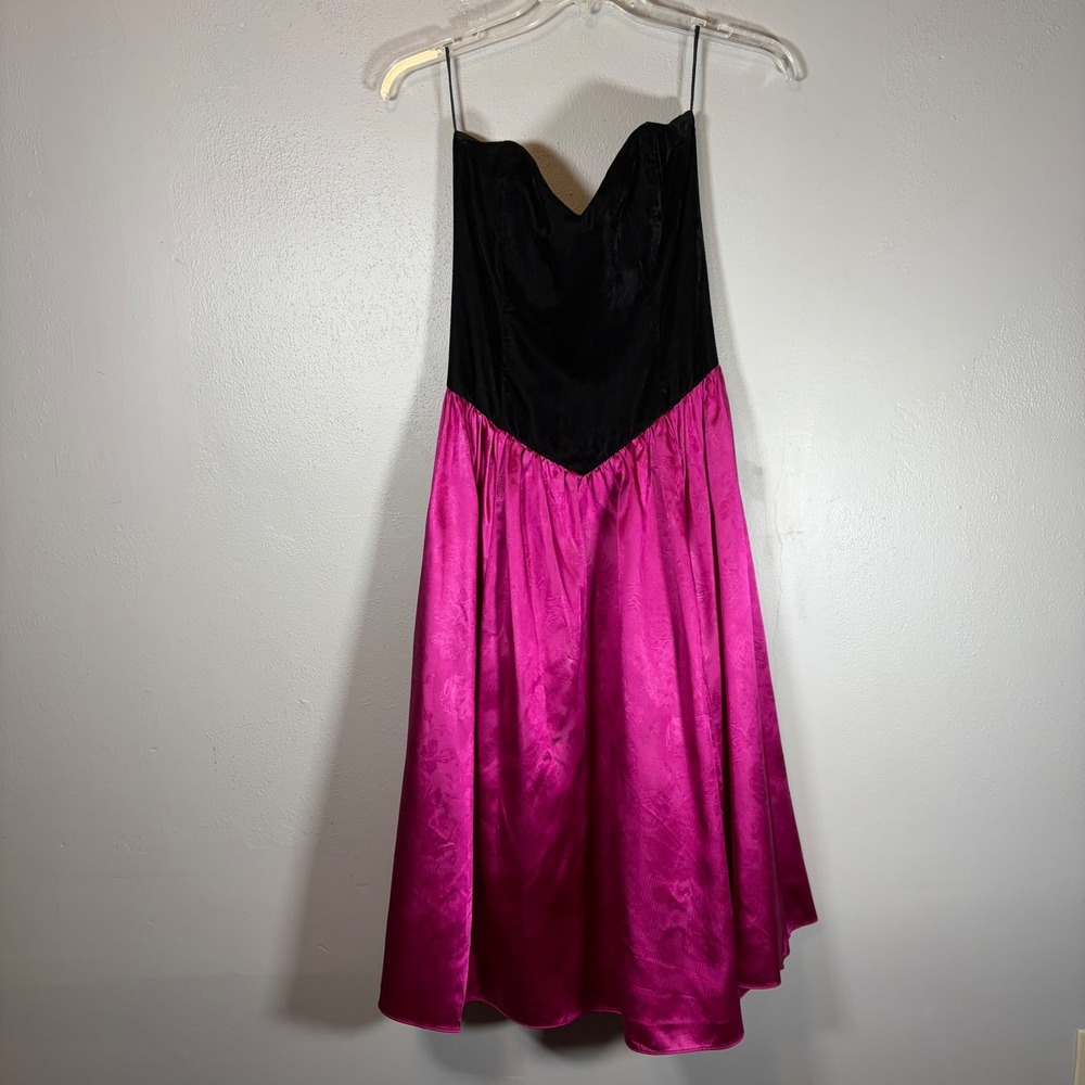 Vintage Gunne Sax Dress Womens M 8 80s Black Velvet Pink Jacquard Formal Prom